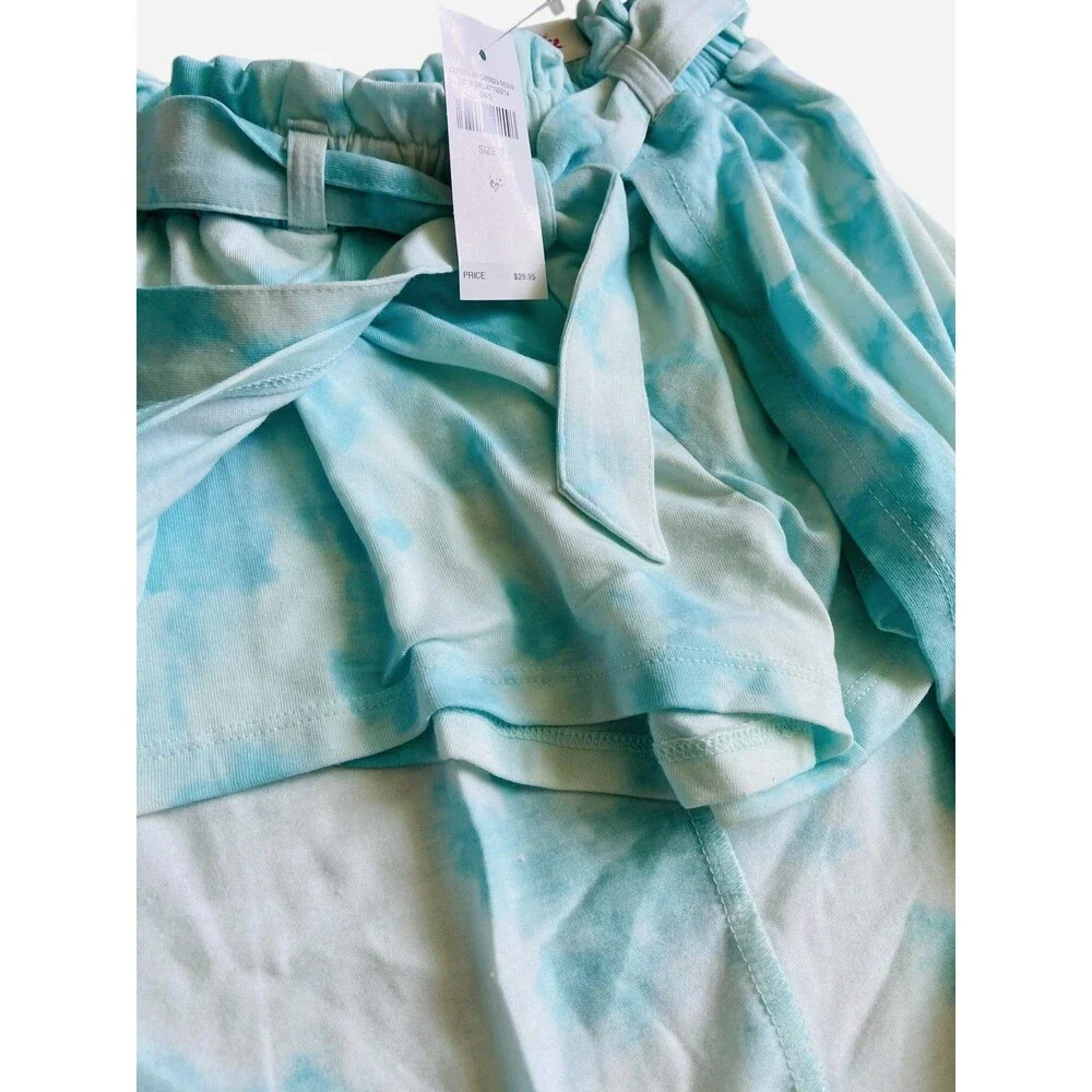 Justice Girls Maxi Shorts Overlay Skort Size 7 Blue Tie-Dye Tie Front Beach Boho